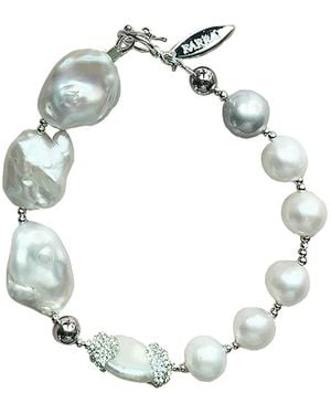 Farra White Freshwater Pearl Rhinestone Bracelet