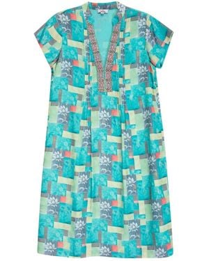 Niza Romantic Blouse With Floral Print And Short Ruffled Sleeves - Blue