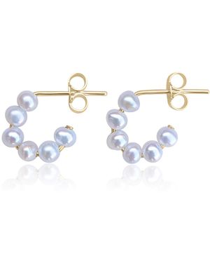 Kiri & Belle Celia Pearl Stud Hoop Filled Earrings - Metallic