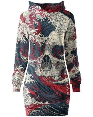 Aloha From Deer Sea Of Skull Oversize Hoodie Dress - Blue