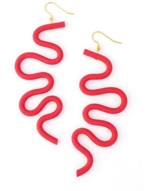 By Chavelli Small Tube Squiggles Dangly Earrings - Red