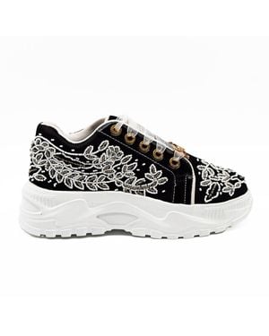 Rettrose Iska Luxury Satin Handmade Embellished Trainers - Black