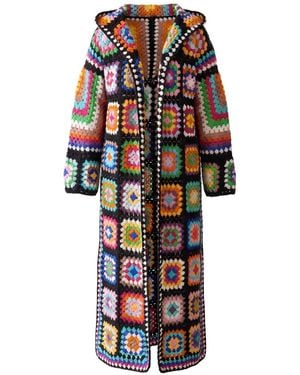 Ana Chic Handmade Crochet Hooded Maxi Cardigan - Black