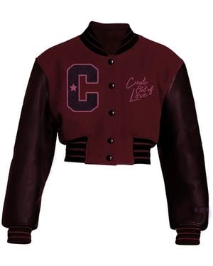 COOL Creative Burgundy Varsity Cropped Jacket - Purple