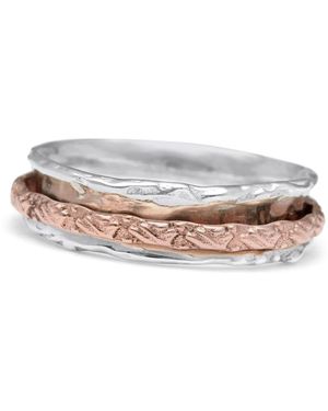 Isla Silver Ring With Copper Spinning Band - White