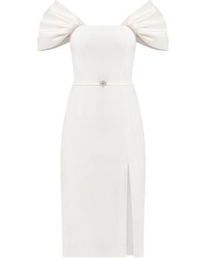 Tia Dorraine Mirage Crystal Ornament Midi Dress, Pearl - White
