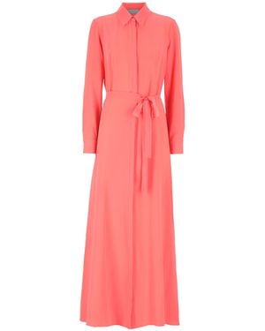 Teodora Milano Portofino Silk Chemisier Long Dress Coral - Pink