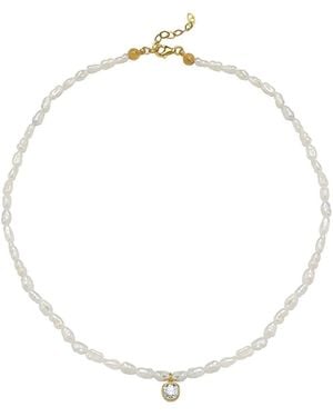 LINYA JEWELLERY Cosmic Small Pearl Zodiac Necklace Birthstone - Metallic