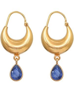 Opium Jewels Crescent Moon Hoops With Sapphire - Metallic