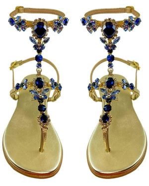 DAMAPREZIOSA Lucrezia Crystal Flat Jewel Sandal - Metallic