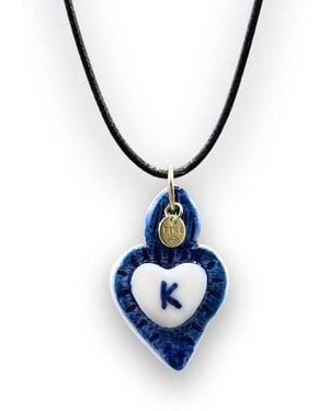 Tiké Jewels Sacred Heart Initial Letter K Porcelain Choker Necklace – Plated - Blue