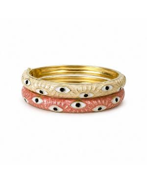 Nuvv Collection Blush & Ivory Evil Eye Enamel Bangle Set - Metallic
