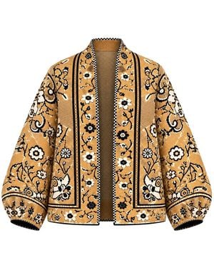 IZABELA MANDOIU Golden Camel Floral Knit Jacket - Multicolour