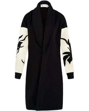 ALINA CERNĂTESCU Neutrals Vilnius & Embroidered Cotton Adjustable Statement Sleeves Coat - Black