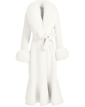Hortons England Westminster Cashmere Peplum Coat Faux Fur Ivory - White