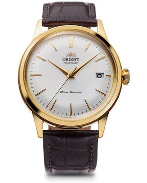 ORIENT WATCHES Orient Bambino Dial Case Leather Strap Dress Watch - Metallic