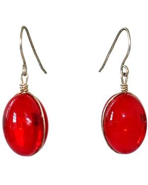 Laura Daili Ruby Oval Glass Earrings - Red