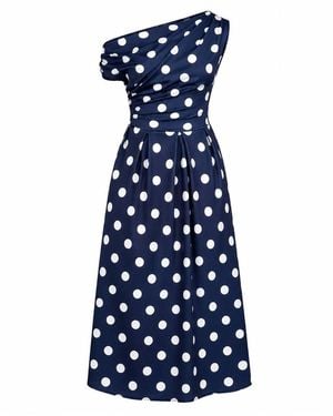 Girl In Mind Betty Asymmetric Neckline Skater Midi Dress Polka - Blue