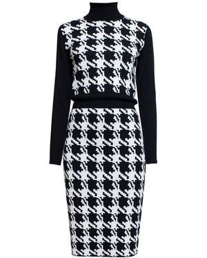 Rumour London Lina Houndstooth Merino Wool Knitted Dress - Black