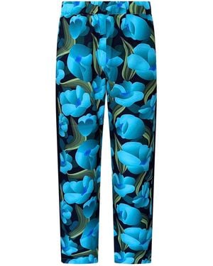 Perlavera Sage Peony Pull On Pant With Tape On Side Seam - Blue