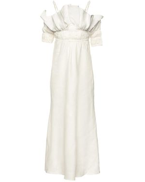 Vasiliki Atelier Lara Off Shoulder Linen Maxi Dress Ecru - White