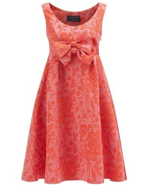 Exquise Floral Print Bow Detail Pleated Dress - Red