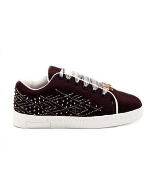 Rettrose Amaya Luxury Chocolate Lycra Handmade Embellished Tennis Shoe - Black