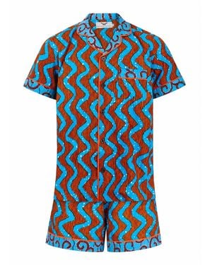 Ohema Ohene Amber River African Print Cotton Pyjama Shorts Set - Blue