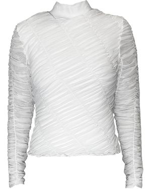 By Noa Rawitz Shirred Mesh Long Sleeves Turtleneck Top - Gray