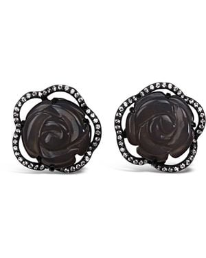 Bellus Domina Sterling Agate Rose Earrings - Black