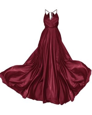 Angelika Jozefczyk Burgundy Satin Long Evening Dress Tied Back - Red