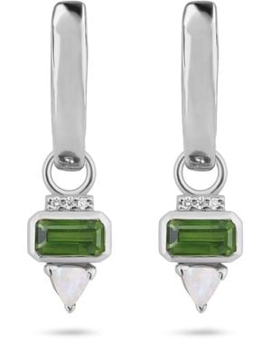 Zohreh Tourmaline, Sapphire & Moonstone Hoop Earrings Sterling - Green