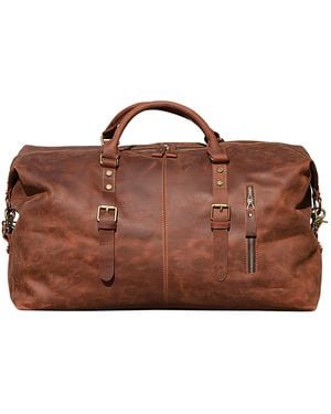 Touri Zip Detail Genuine Leather Holdall Weekender - Brown