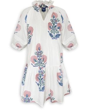 Pick Happy Neutrals Chloe Mini Dress With Pintuck Mocha Botanical - Blue