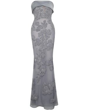 Miss Circle New York Raphaela Beaded Floral Strapless Mermaid Maxi Dress - Grey