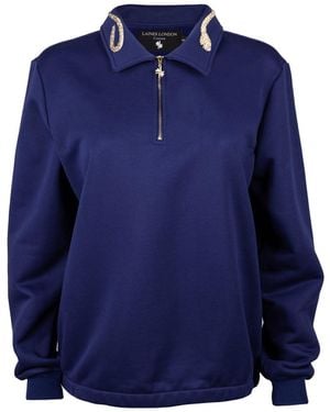 Laines London ' Laines Couture Quarter Zip Sweatshirt With Embellished Crystal & Pearl Snake - Blue