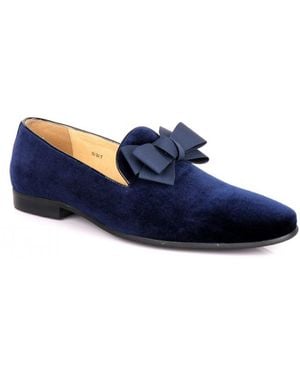 DAVID WEJ Alfred Velvet Bow Tie Loafers - Blue