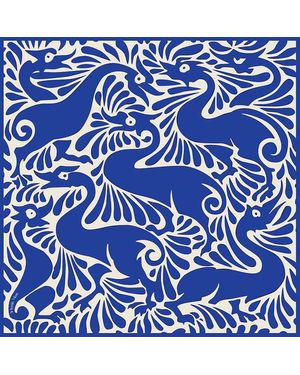 Artemis Muse William De Morgan Fantastic Ducks Ivory & Electric Luxury Silk Scarf - Blue