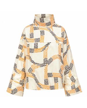 FRONT ROW SHOP Printed Reversed Collar Shirt Ivory - Metallic