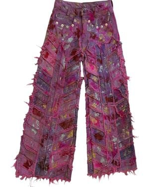 Zasta Studio Wearable Ruins Wide Leg Denim Pants Two - Red