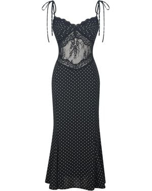 Miss Circle New York Zehra Polka Dot Chiffon Lace Cutout Mermaid Midi Dress - Black