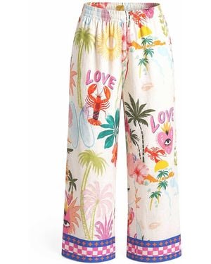 LOVEIST STORE Mercy Tropical Print Wide Leg Resort Trousers - Multicolour