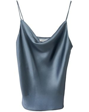 MIONÈ Silk Camisole Top With Draped Detail - Blue