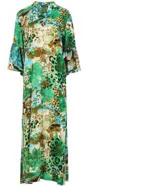 Conquista Animal Print Kaftan Style Maxi Dress - Green