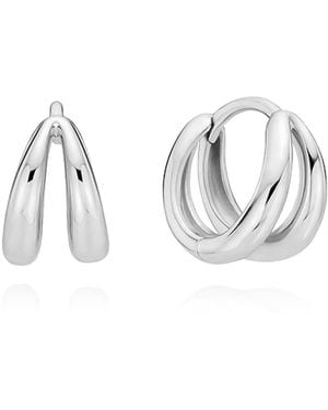 Cote Cache Mini Double Line Huggie Hoop Earrings - Metallic