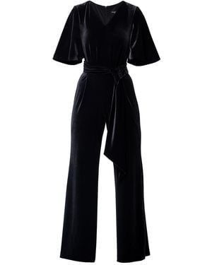 Rumour London Layla Velvet Jumpsuit With Bell Sleeves & Sash - Black