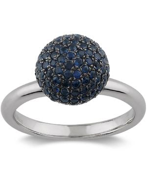 Artisan 18K Pave Sapphire Gemstone Dome Ring - Blue