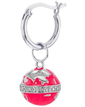 True Rocks Neon & Sterling Mini Globe On Hoop Earring - Red