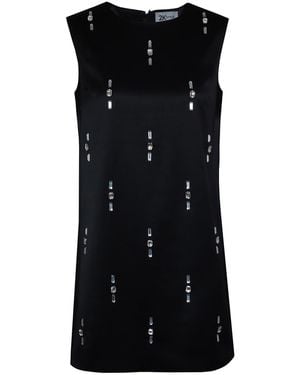 2KStyle Alaia Evening Crystal Hand-Embellished Satin Effect A-Line Mini Dress - Black