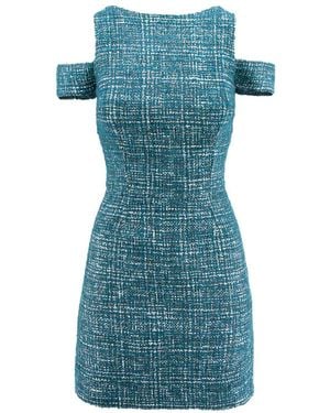 AVENUE No.29 Cold Shoudler Boucle Mini Dress - Blue